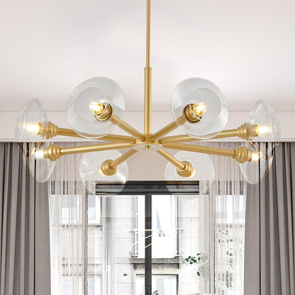 Modern Gold 8-Light Sputnik Chandelier with Clear Glass Shades,