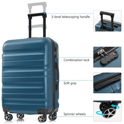 Hardshell ABS Luggage Set, 24-Inch Checked Suitcase with Spinner