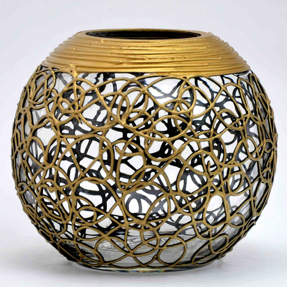 Handpainted Glass Vase | Gold Infinity | Painted Pink Flowers Art Glas