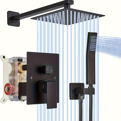 [Complete Matte Black Shower System] Shower Faucet Set Matte Black Shower System, Shower Faucet with Rain Shower Head and Handheld, Shower Faucets Sets Complete Shower Combo Set Rough-in Valve and Trim Kit Included