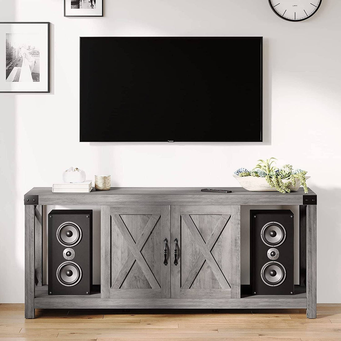 Farmhouse Grey TV Stand for 50-65 Inch Tvs