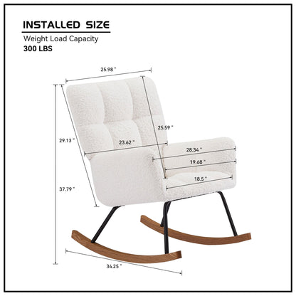 Comfy Upholstered Lounge Chair Rocking Chair with High Backrest, for