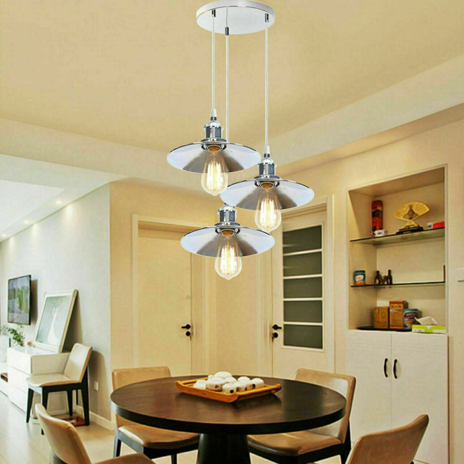 Modern 3-Light Pendant Ceiling Fixture Lighting | Chrome Finish Home