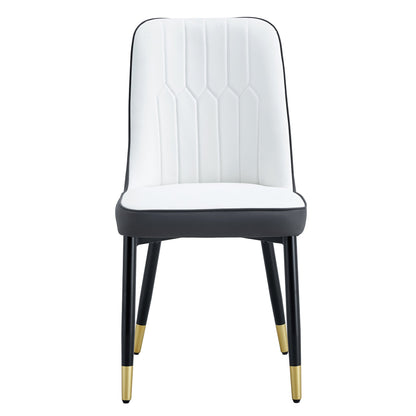 A modern dining chair with a white dark gray dual tone PU leather