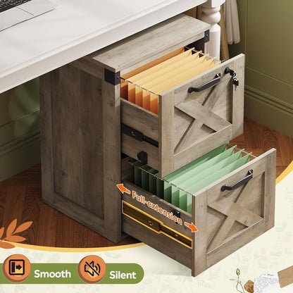 2 Drawer File Cabinet with Lock, Wood Farmhouse Filing Cabinet for