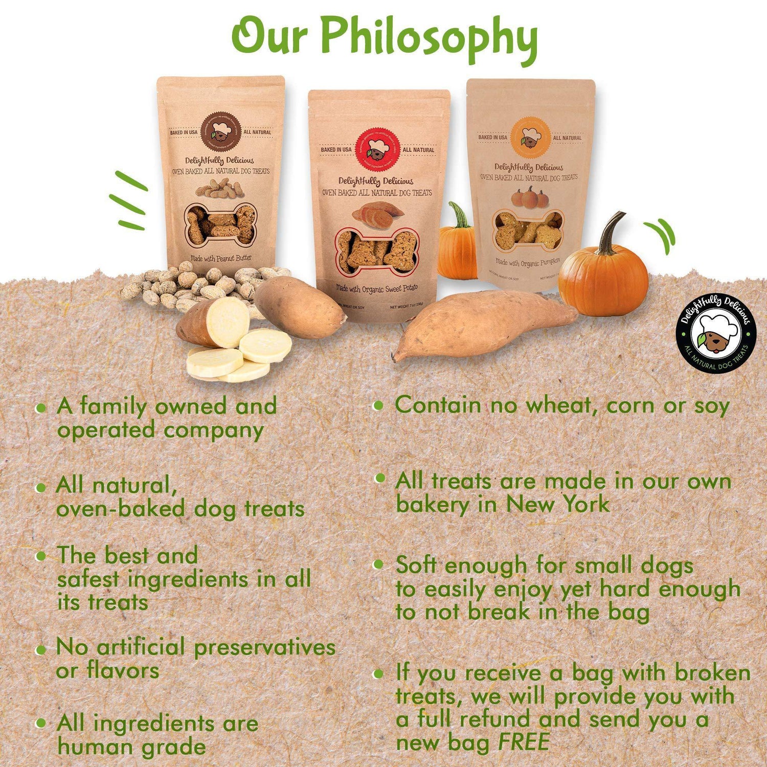 Delightfully Delicious Dog Treats Made in USA All Natural Oven Baked
