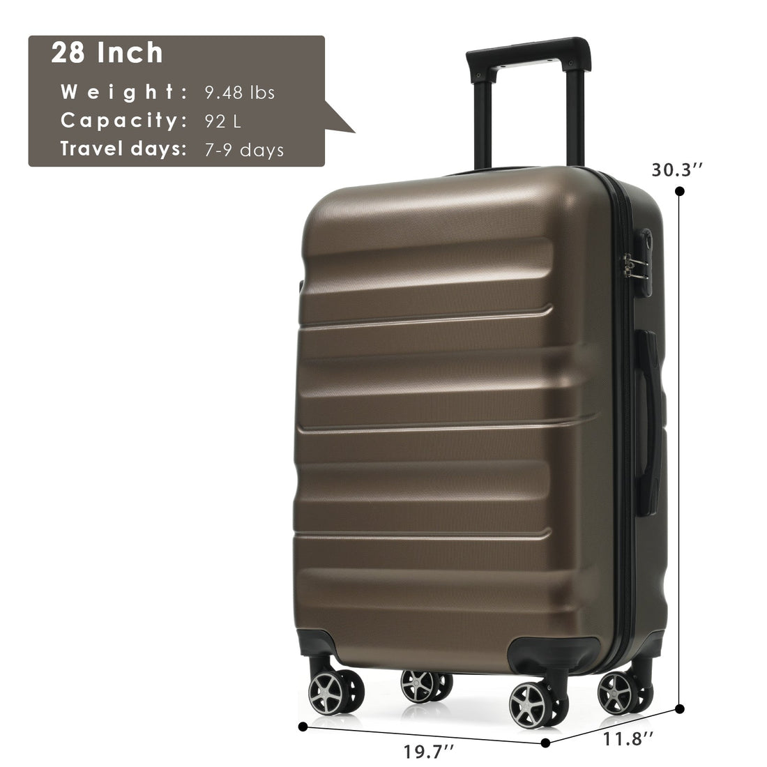 28 Inch Luggage, Hardshell ABS Suitcase with Spinner Wheels,
