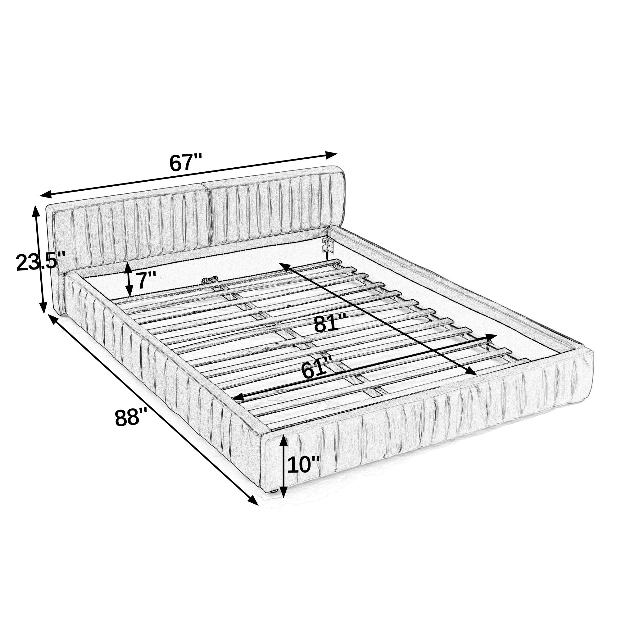 Modern Queen Size Upholstered Bed Frame with Pleated Chenille Fabric