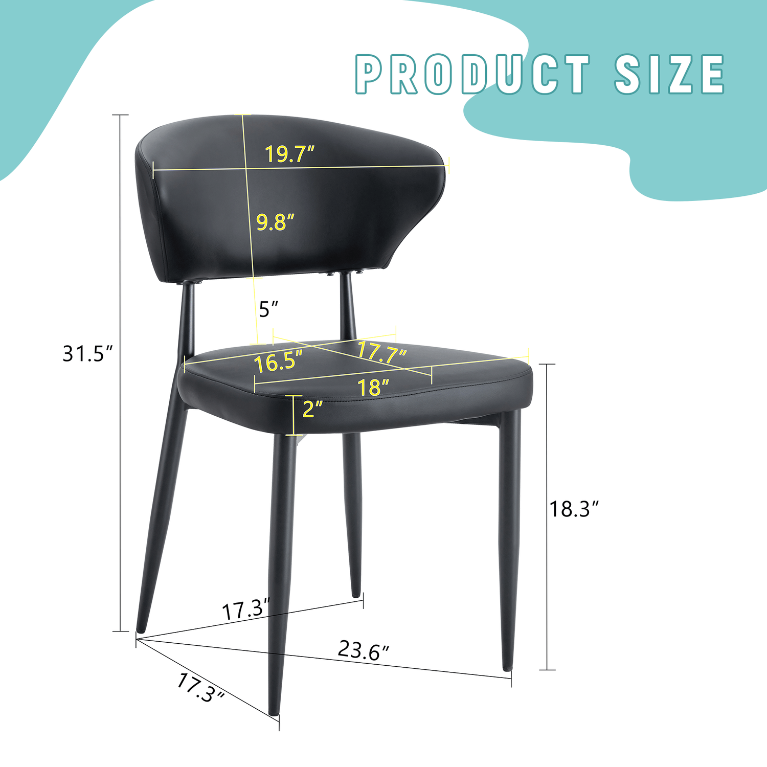 Black Minimalist Ergonomic Dining Chair, With A Curved Backrest For