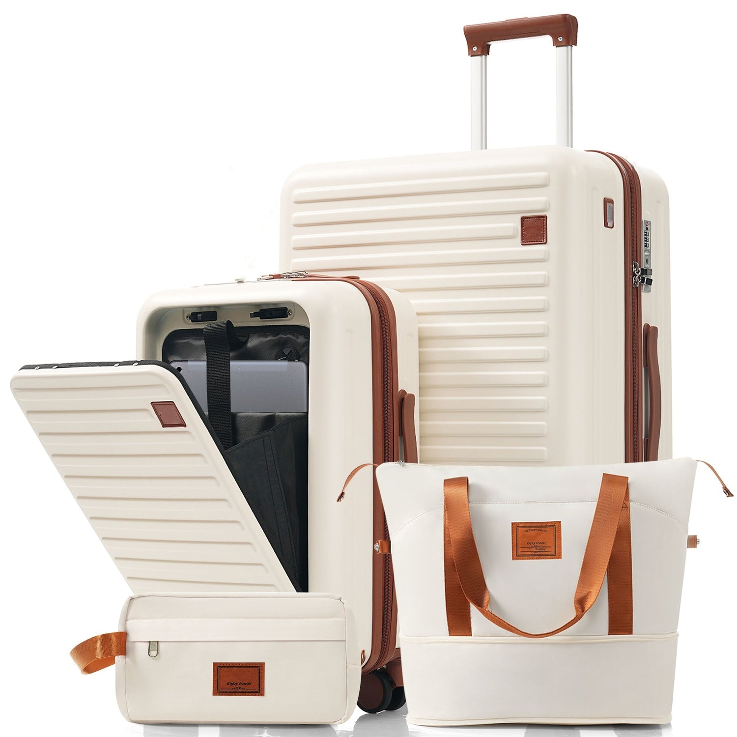 4-Piece Luggage Set with USB Charging Ports - 20in Carry-On