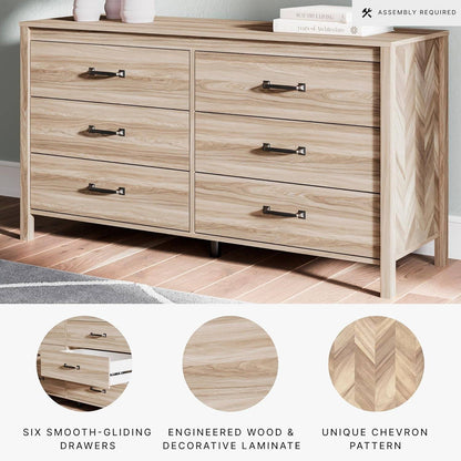 Battelle Mid-Century Modern 6 Drawer Dresser with Chevron Pattern and