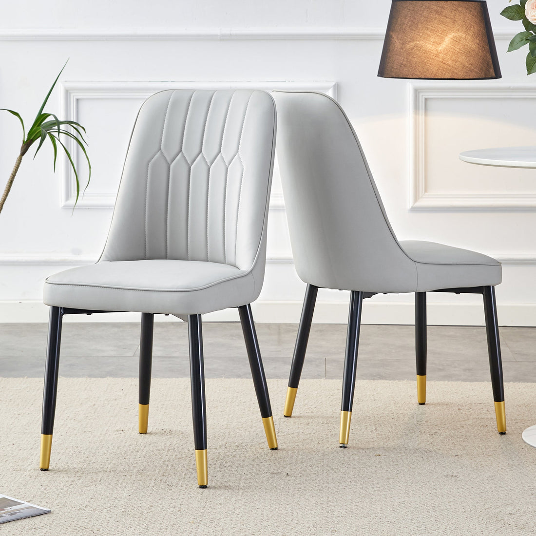 Light gray dining chairs and living room chairs. PU material and metal
