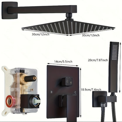 [Complete Matte Black Shower System] Shower Faucet Set Matte Black Shower System, Shower Faucet with Rain Shower Head and Handheld, Shower Faucets Sets Complete Shower Combo Set Rough-in Valve and Trim Kit Included