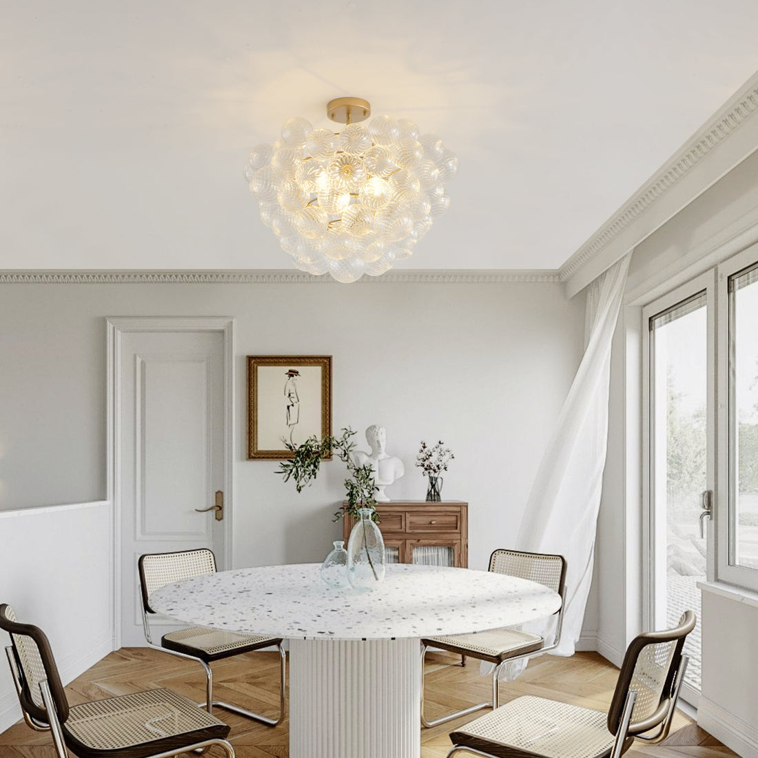 20-Inch Gold Ceiling Pendant Light with Threaded Clear Glass Globe