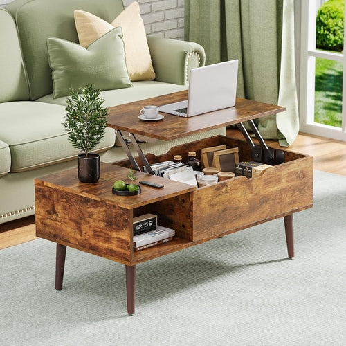 Wood Lift Top Coffee Table with Hidden Compartment and Large Storage