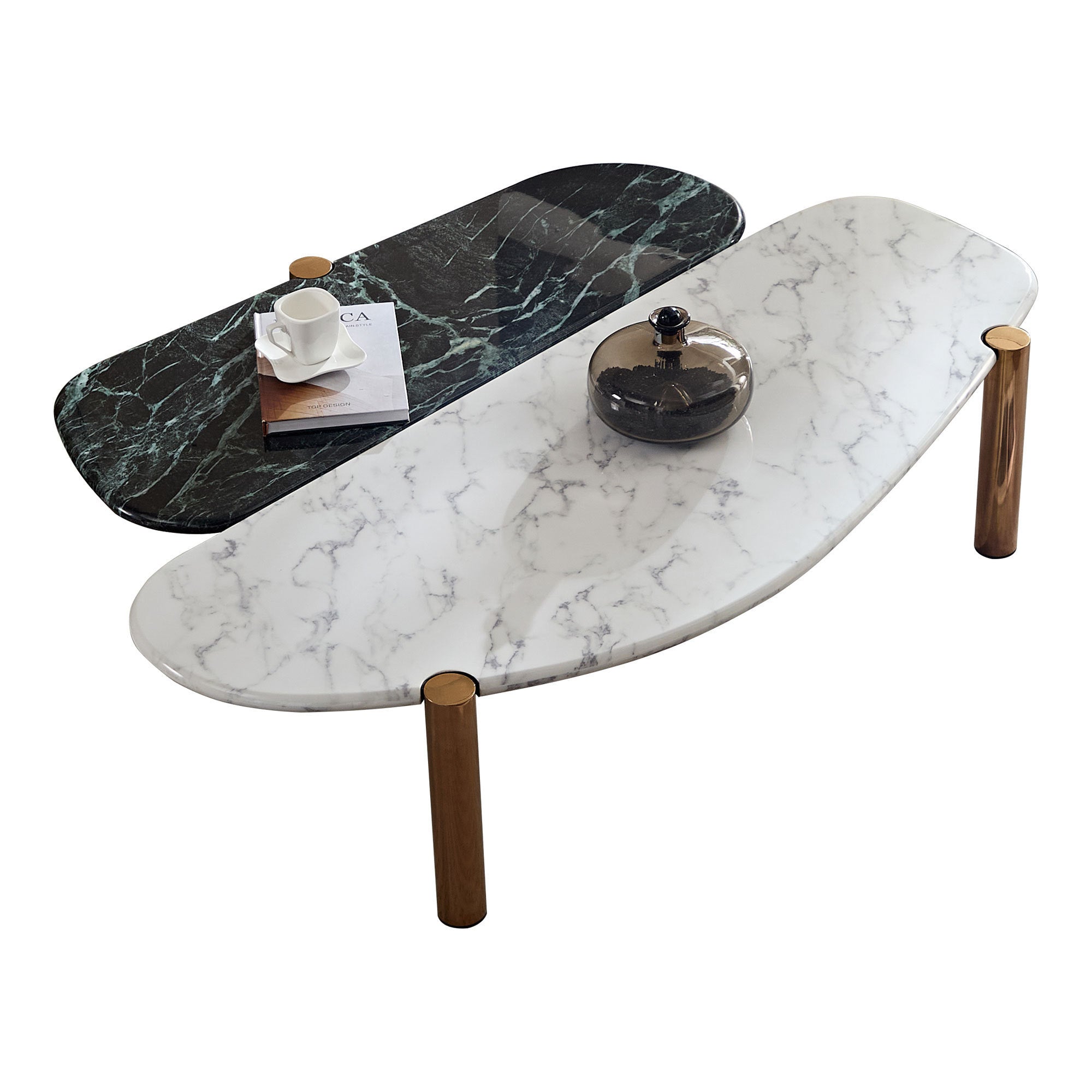 Faux Marble Coffee Tables Accent Tea Tables with Gold Metal Foot for
