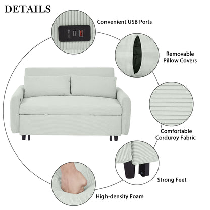 57.48" Pull-out Sofa Bed Convertible Couch 2 Seat Loveseat Sofa Modern