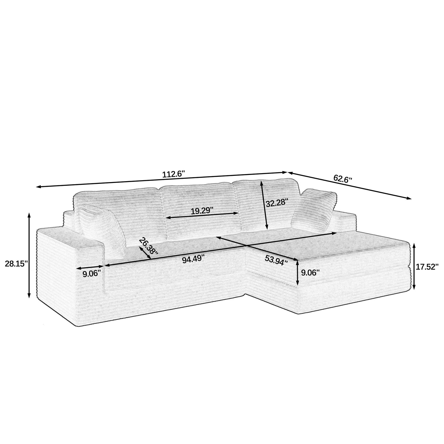 Right sofa seat,L shape Modular Sectional Sofa, Compressed Sectional