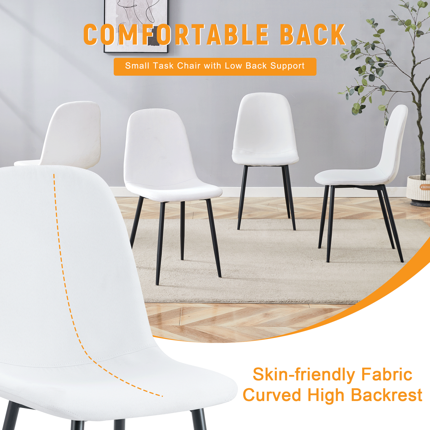 Luxury Simple Chair - Set of 4 WHITE Linen-Cotton Material High
