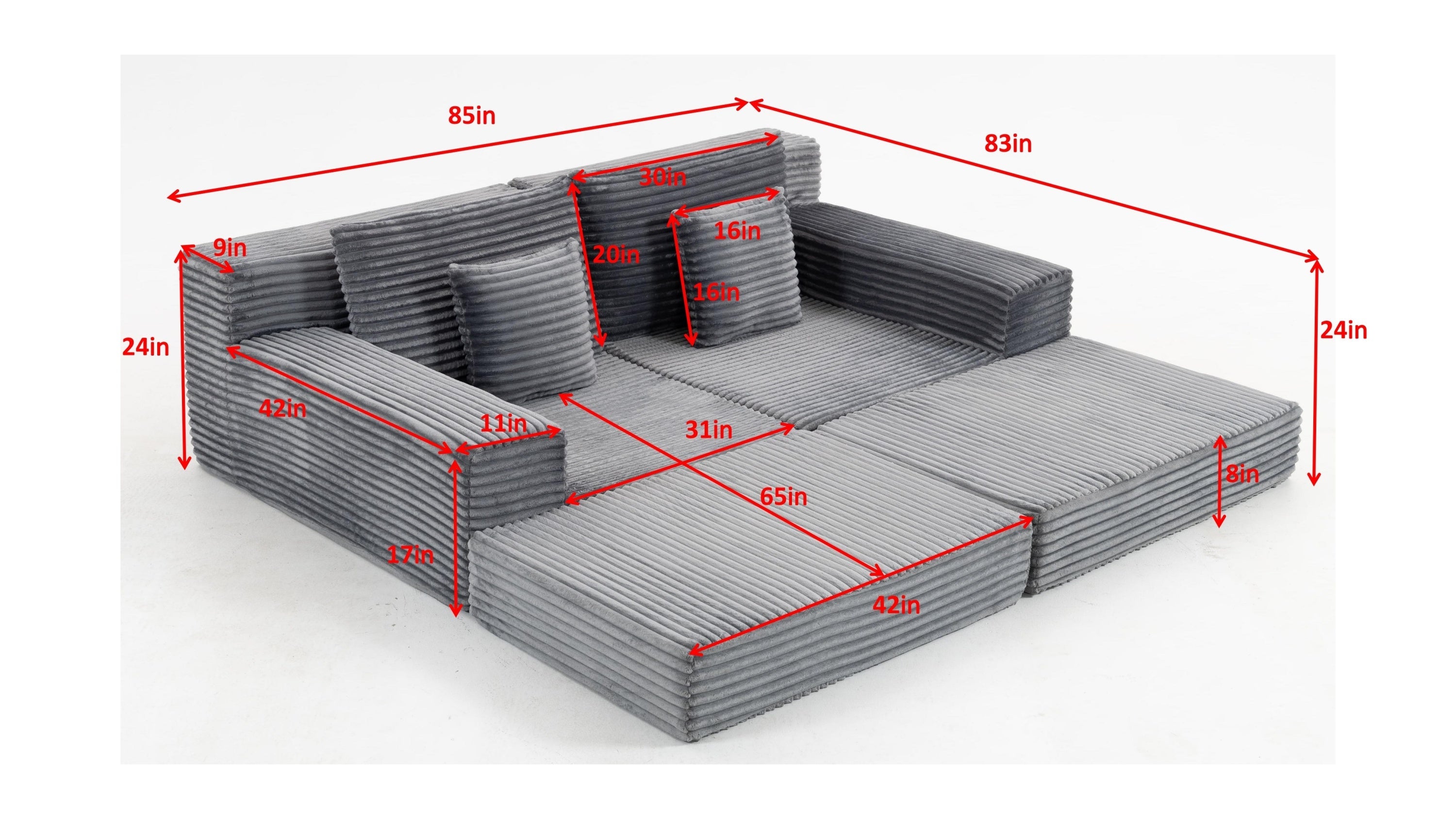 Double Lounge Chaise,Cloud Plush Sofa Bed,Upholstered Boneless Cloud