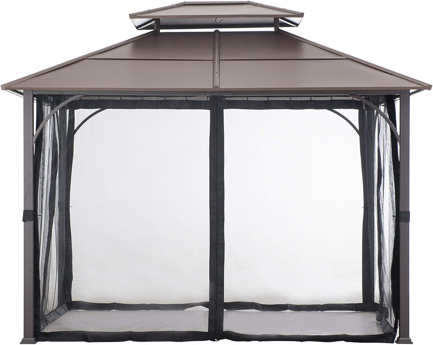 10x12 Hardtop Gazebo Steel Frame Netting Brown