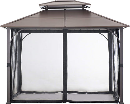 10x12 Hardtop Gazebo Steel Frame Netting Brown