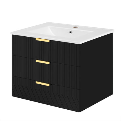 24inch Wall Mounted Floating Cabinet w/Double Drawer, Floating