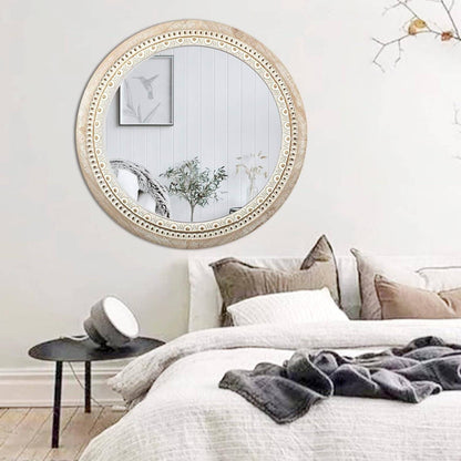 30-Inch Wooden Round Mirrors for Wall Decor, Farmhouse Rustic Large