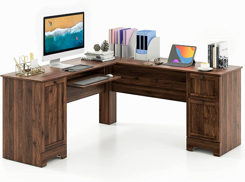 L-Shaped Desk with Storage &amp; Keyboard Tray