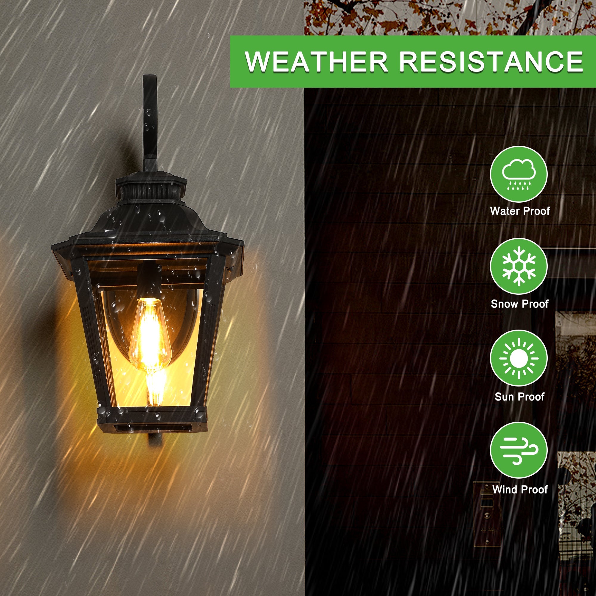 Outdoor Wall Lanterns 2-Pack, Black Waterproof Wall Sconce with Clear