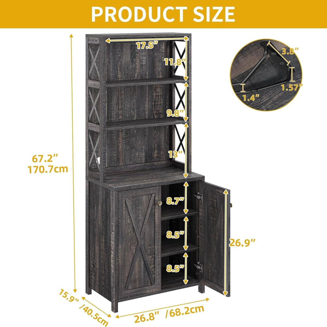 67&quot; Tall Wine Bar Cabinet for Liquor and Glasses, Farmhouse Kitchen
