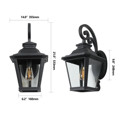 Outdoor Wall Lanterns 2-Pack, Black Waterproof Wall Sconce with Clear
