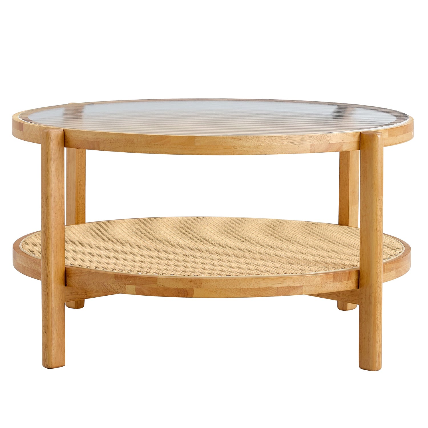 Modern simple circular double-layer solid wood tea table rattan woven