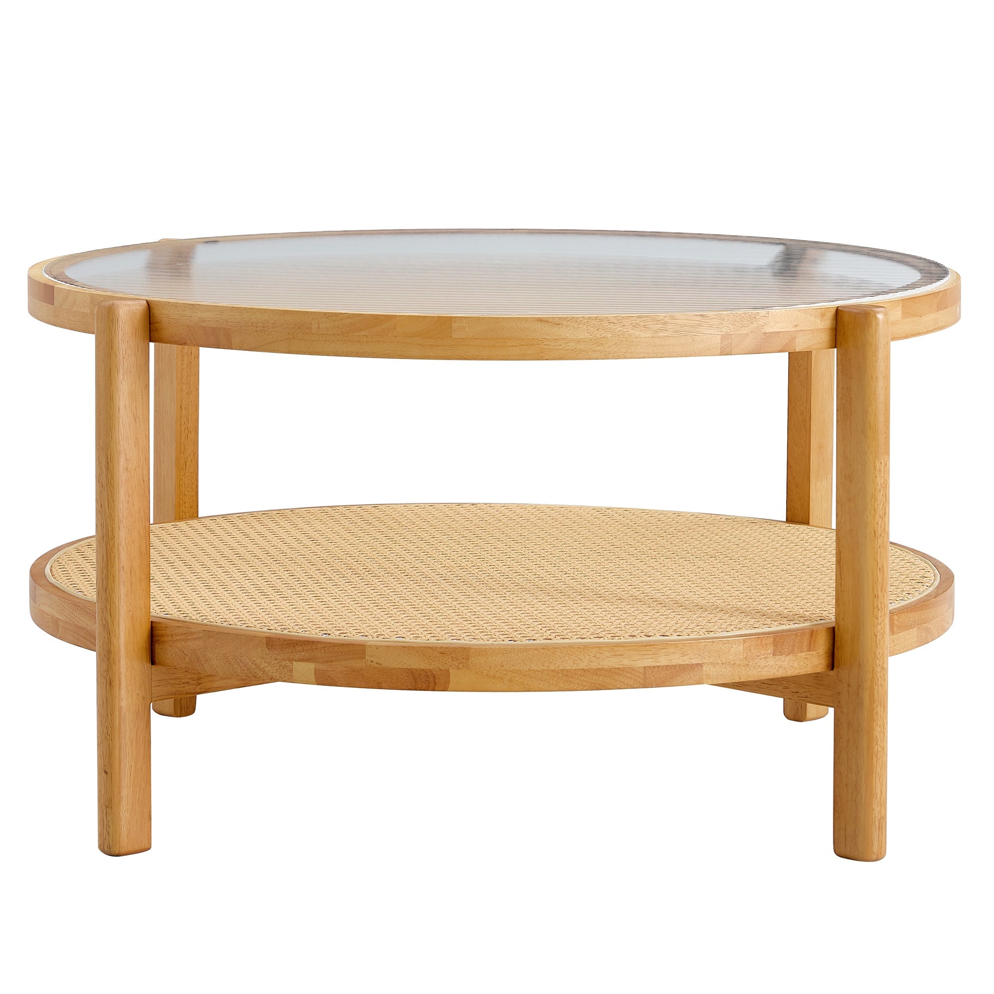 Modern simple circular double-layer solid wood tea table rattan woven