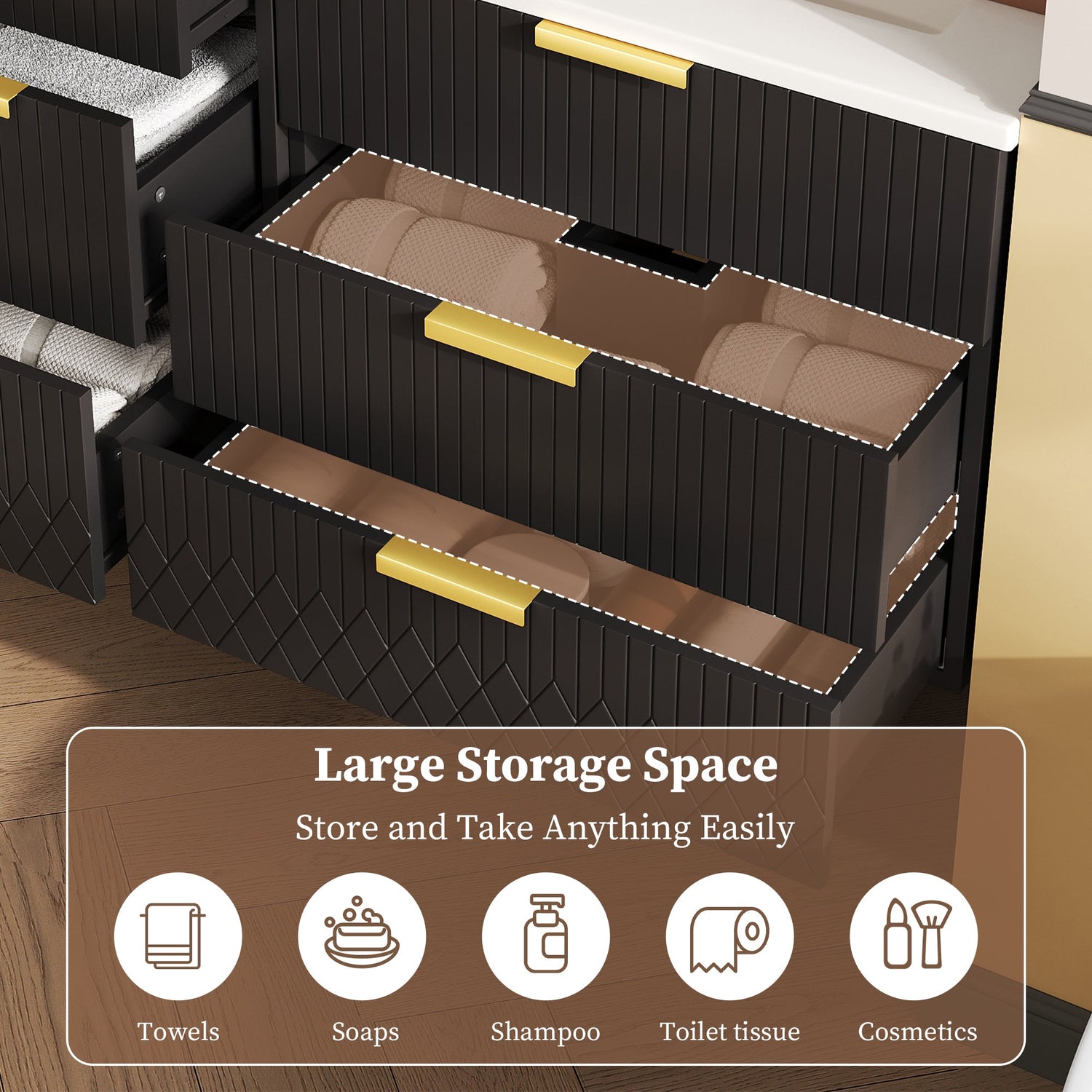 24inch Wall Mounted Floating Cabinet w/Double Drawer, Floating