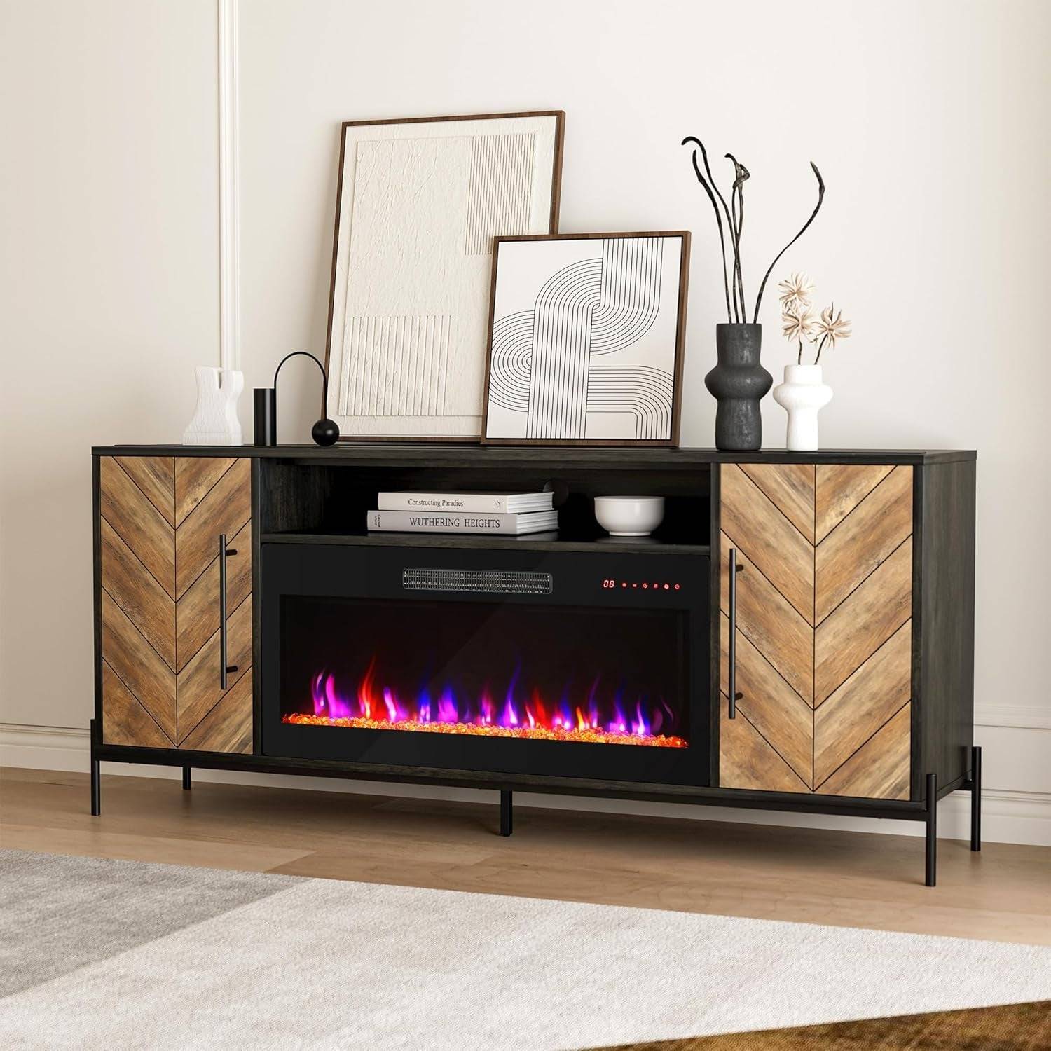 68&quot; TV Stand with 36&quot; Electric Fireplace Heater, Entertainment Center