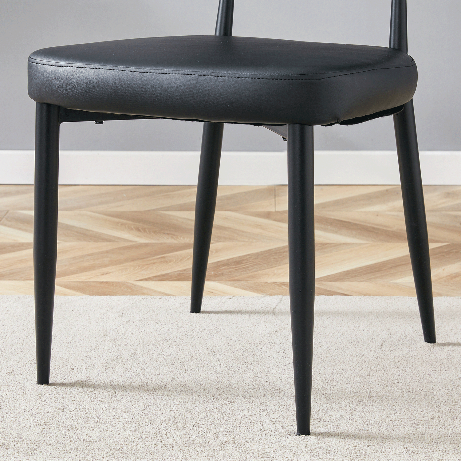 Black Minimalist Ergonomic Dining Chair, With A Curved Backrest For