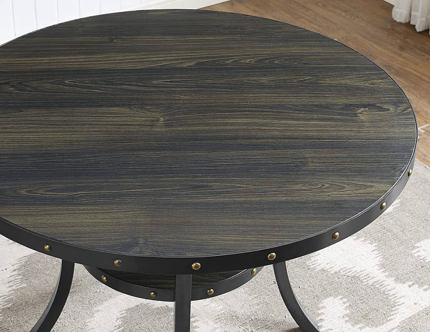 Tan Fabric Nailhead Dining Set with Espresso Wood