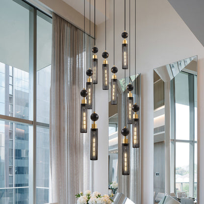 Modern Industrial Multi-Light Pendant Chandelier - 9-Light Black and