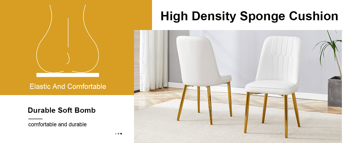 4 modern dining chairs, sleek PU leather backrest, and gold metal legs