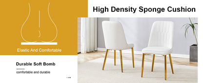 4 modern dining chairs, sleek PU leather backrest, and gold metal legs