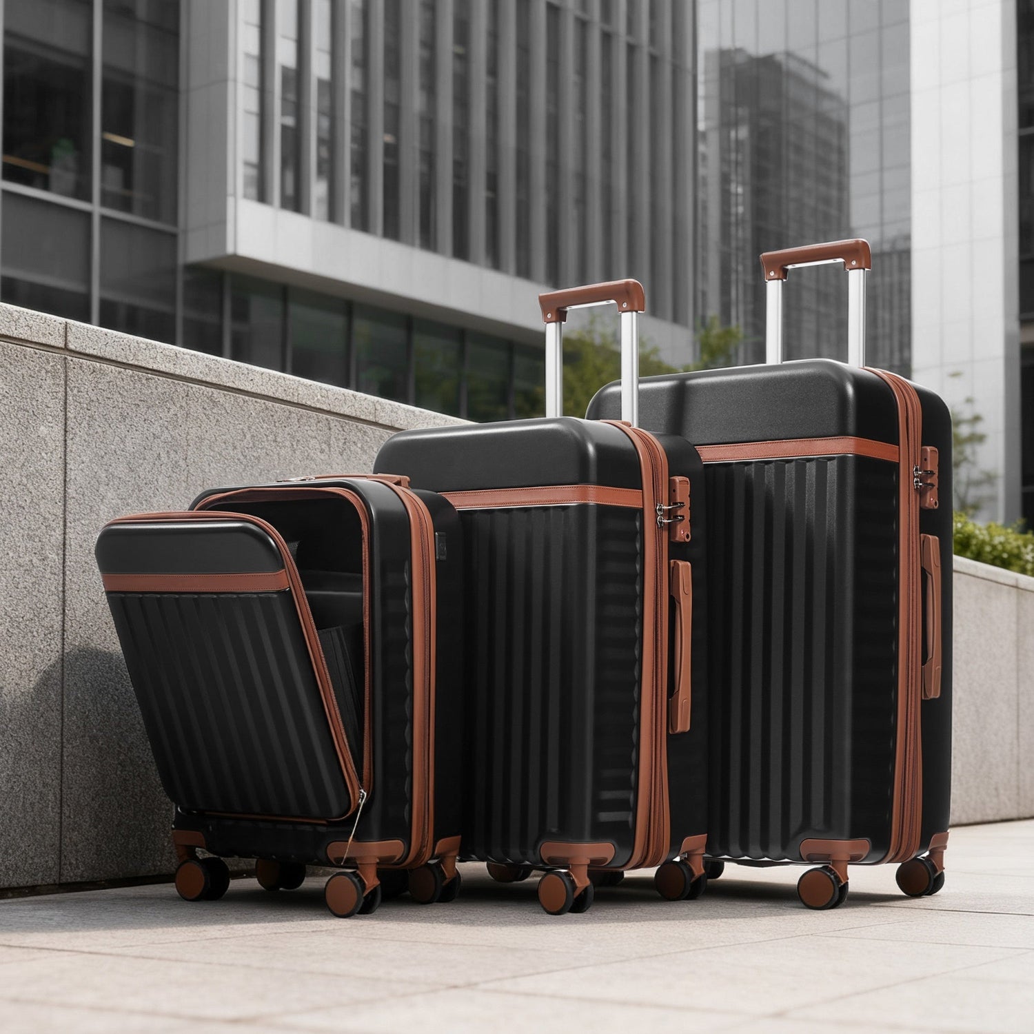 Luggage Set of 3, 20inch with USB Port, front opening design Airline