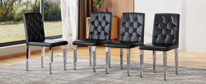 4-pack black PU dining chairs: ergonomic buckle backrest, 35 inches