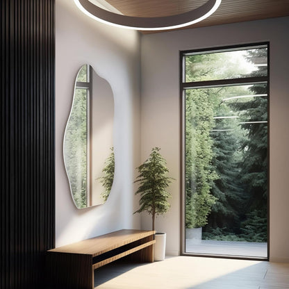 Black Frameless Irregular Mirror 55x24, Wall, Living, Bed