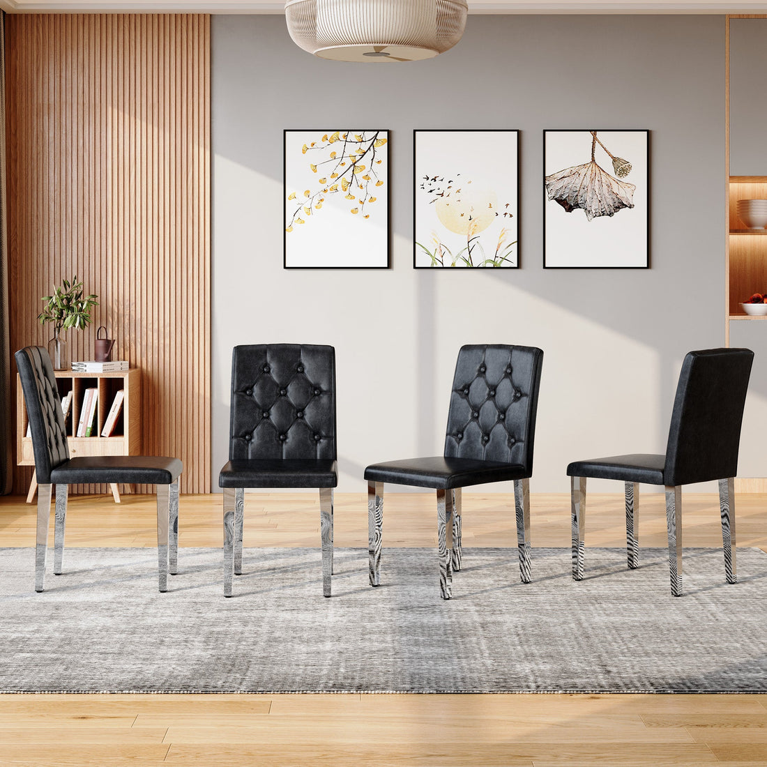 4-pack black PU dining chairs: ergonomic buckle backrest, 35 inches