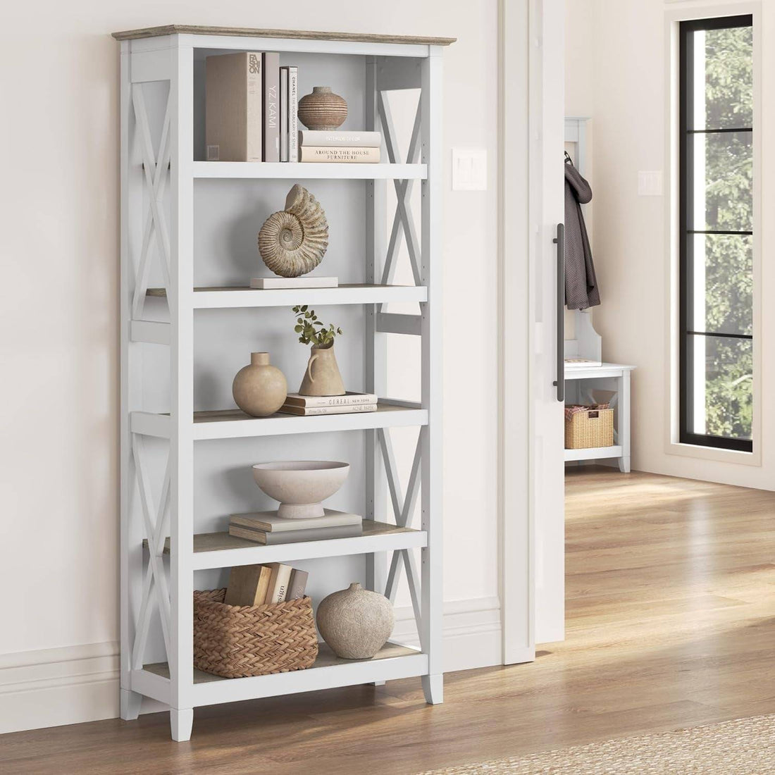 Bush Furniture BSH24470221 Key West 5-Shelf 66-Inch H Bookcase,