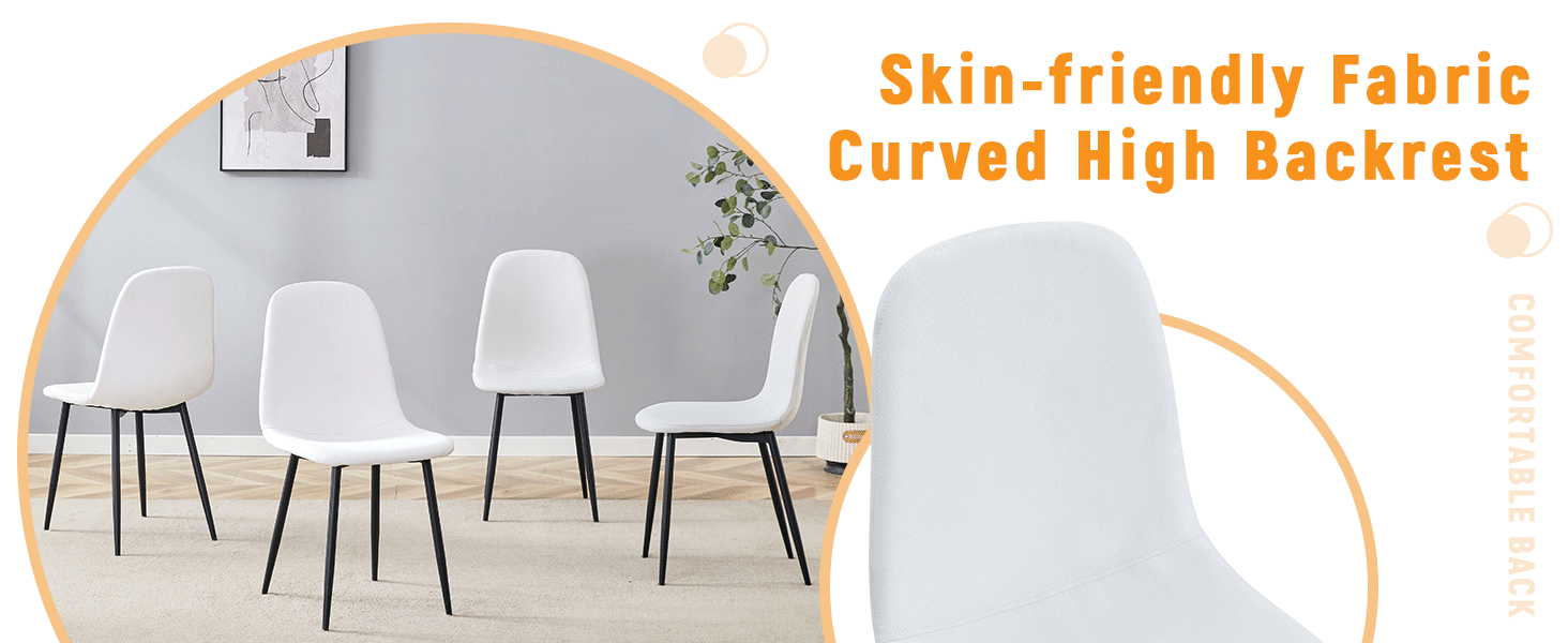 Luxury Simple Chair - Set of 4 WHITE Linen-Cotton Material High