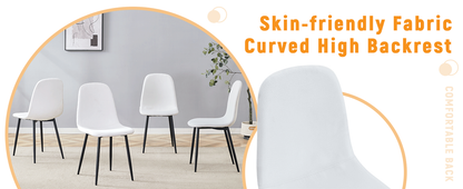 Luxury Simple Chair - Set of 4 WHITE Linen-Cotton Material High