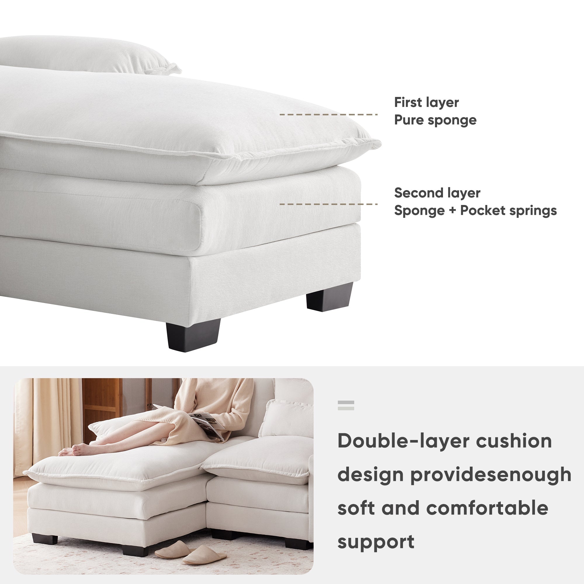 123*55" Modern U-shaped Sofa with Console,Cupholders and USB