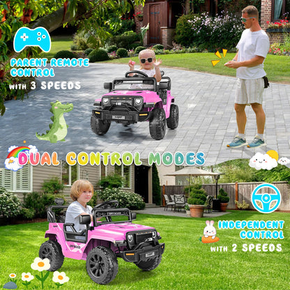 12V Ride on Toys for Toddlers with Remote Control, Ride on Cars for Kids, Electric Off-Road Truck Car w/ Music, LED Lights,